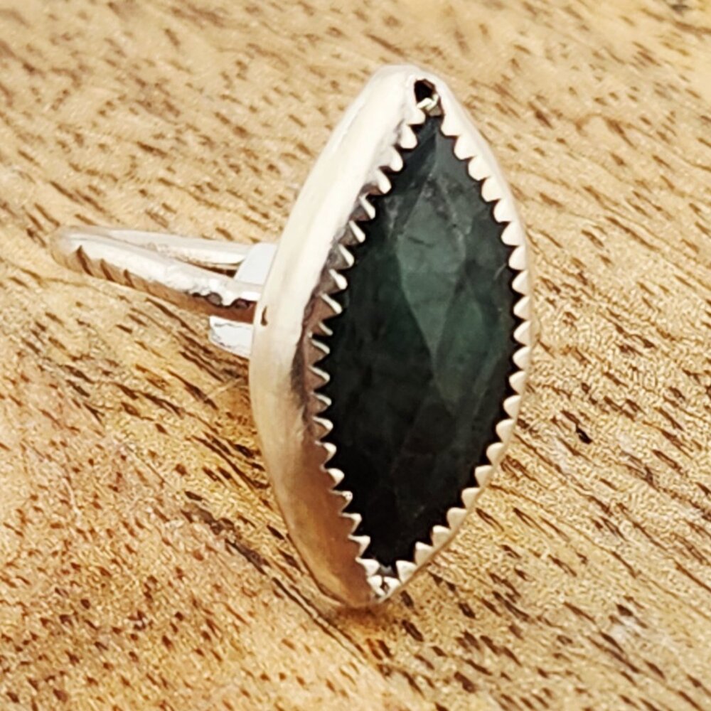 EMERALD HANDMADE RING rose-cut genuine gemstone in sterling silver size 6 - Picture 6 of 6